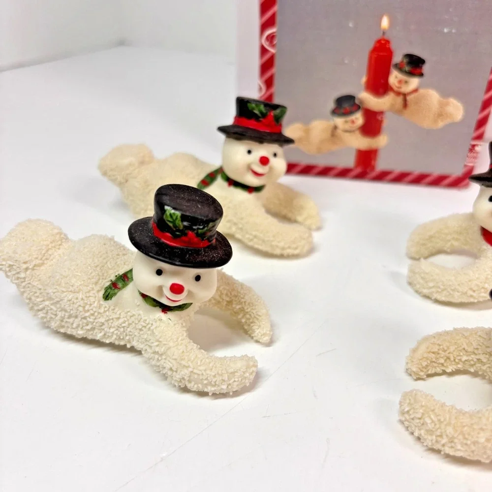 Snowman Candle Huggers Sugared Ceramic Don Mechanic 3in Vintage 1990s (Qty 4)